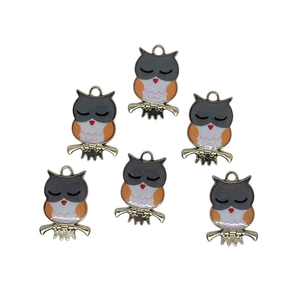 6pcs Beads for Jewelry Making Orange Grey Enamel Owl Charms #18326 - Picture 2 of 5